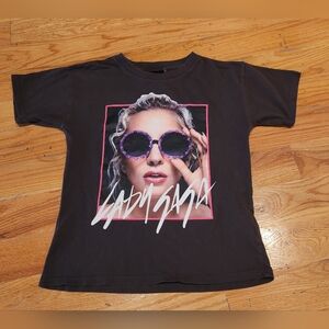 Cotton On Black "lady gaga" Tee with Purple Accents